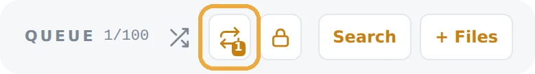 The queue bar with the repeat button showing a 1, meaning repeat this track