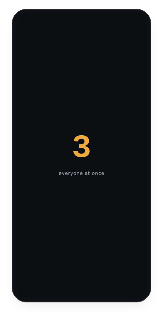 The countdown screen in BeatBuddies showing the number 3 and the words everyone at once